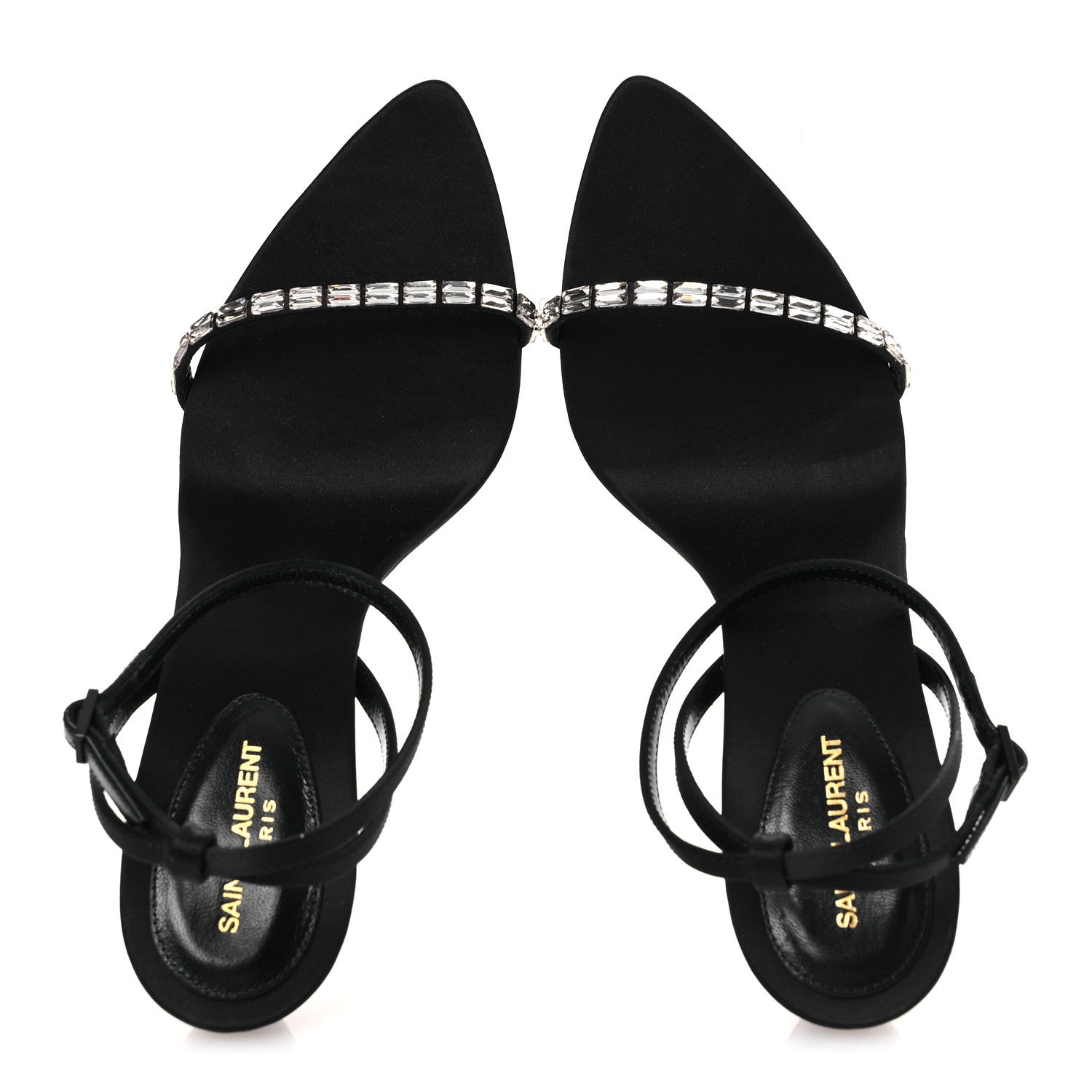 Saint Laurent Crepe Satin Crystal New Nuit 90 Ankle Strap Sandals  38 Black 2 of 12