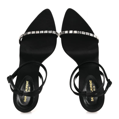 Saint Laurent Crepe Satin Crystal New Nuit 90 Ankle Strap Sandals  38 Black 2 of 12