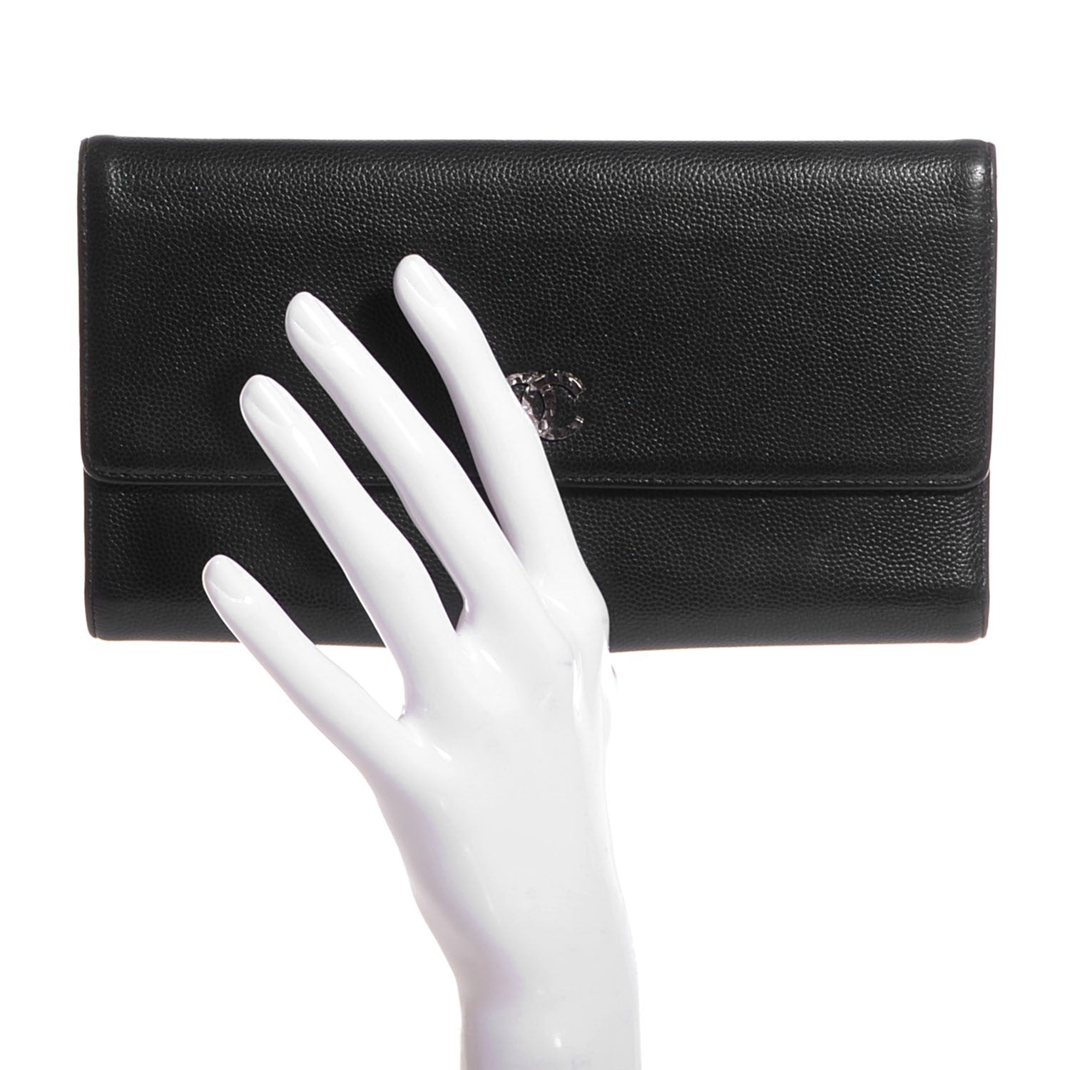 Chanel Caviar Sevruga Long Flap Wallet Black 2 of 8