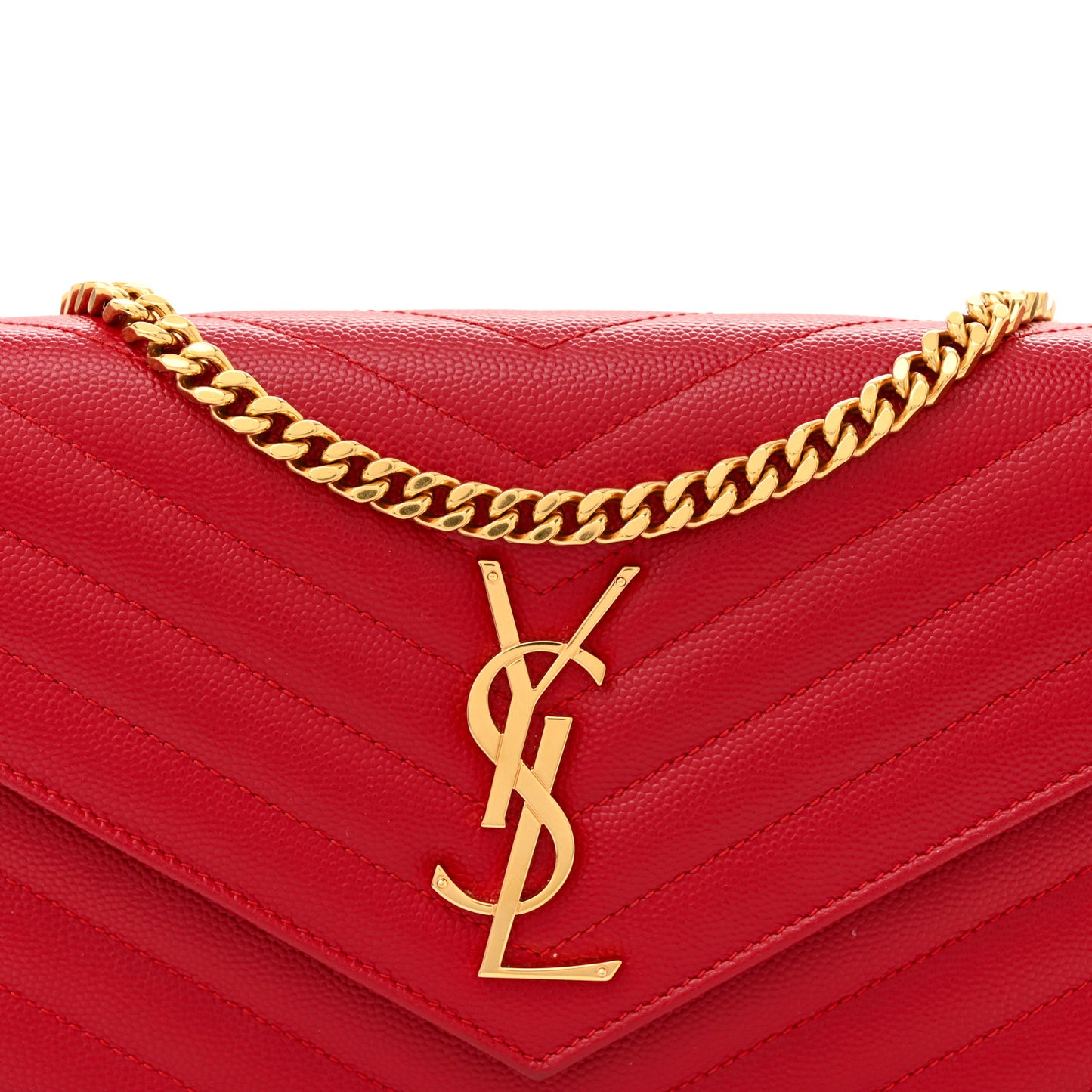 Grain De Poudre Matelasse Chevron Monogram Chain Wallet Red