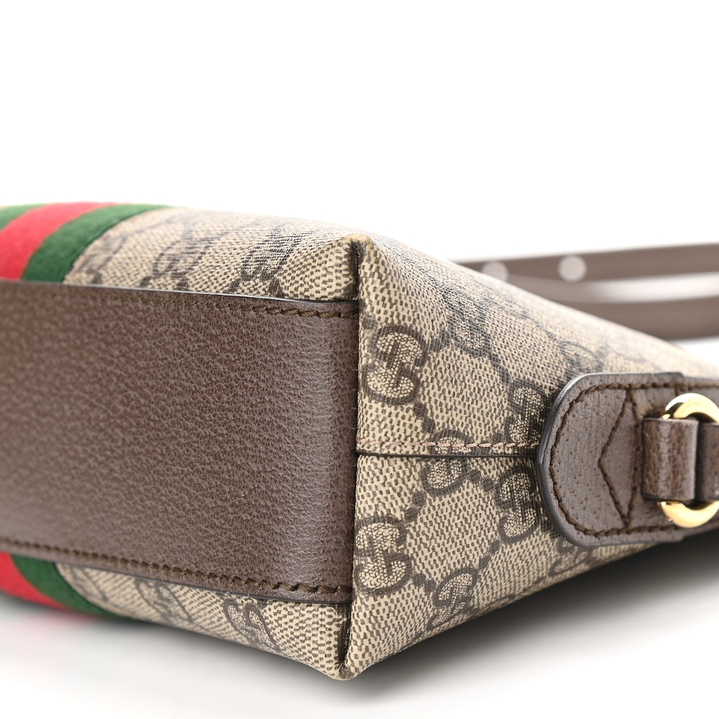 GG Supreme Monogram Textured Dollar Calfskin Web Small Ophidia Dome Shoulder Bag Beige Ebony New Acero