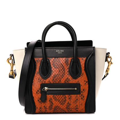 Celine Snakeskin Calfskin Nano Tri-Color Luggage Black Multicolor 1 of 11