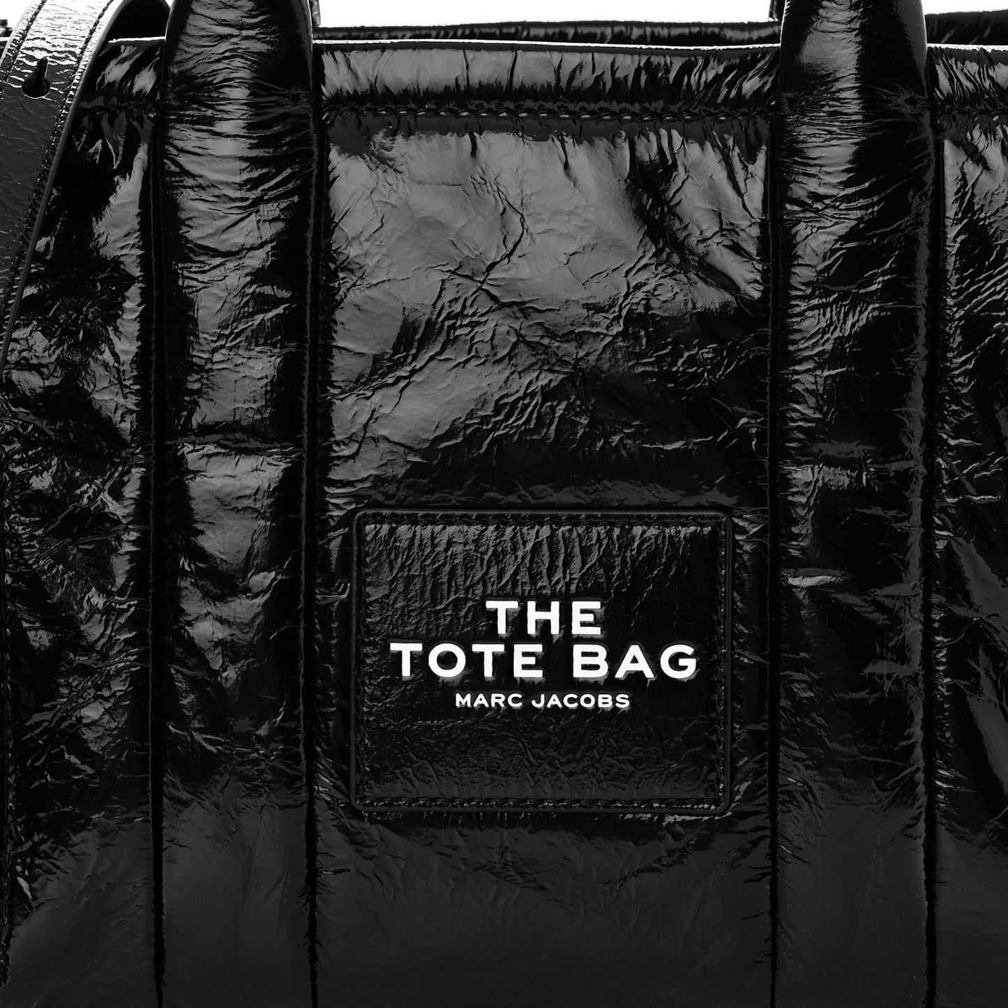 Shiny Crinkled Calfskin Small The Tote Bag Black