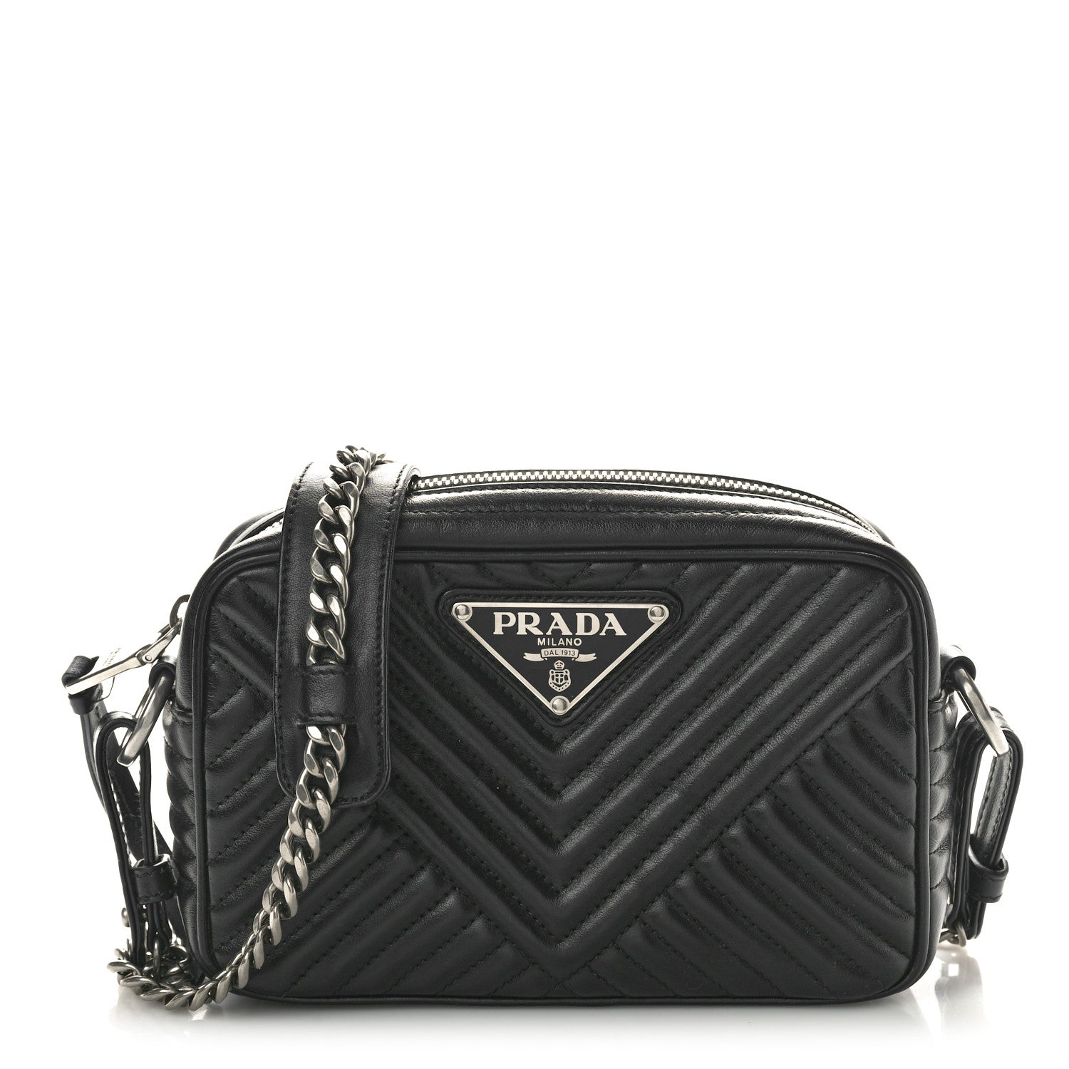 Prada Soft Calfskin Impunture Diagramme Camera Bag Black 1 of 10