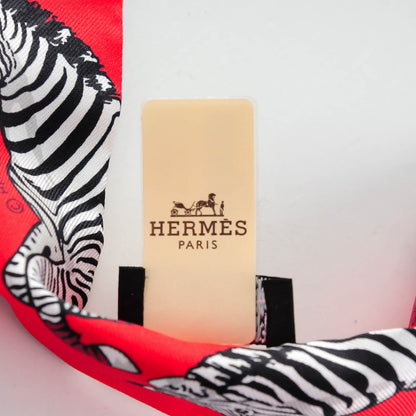 Hermes Silk Les Zebres Twilly Rouge Bleu Noir 5 of 6