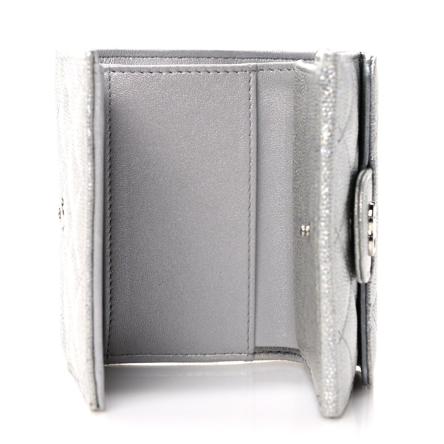 Caviar Quilted Double Flap Wallet Silver