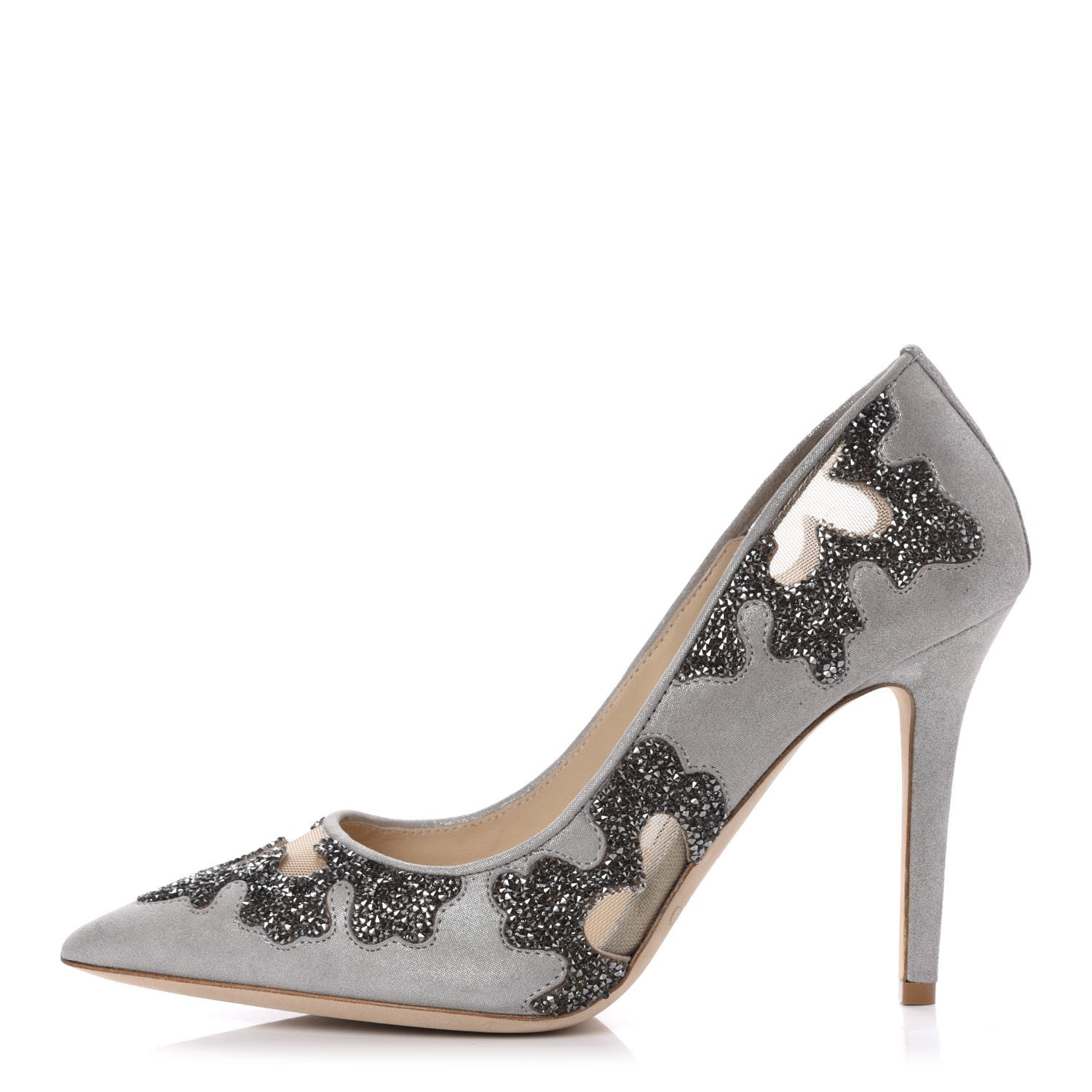 Jimmy Choo Suede Mesh Crystal Rocks Karmel 100 Pumps 35.5 Grey 1 of 10