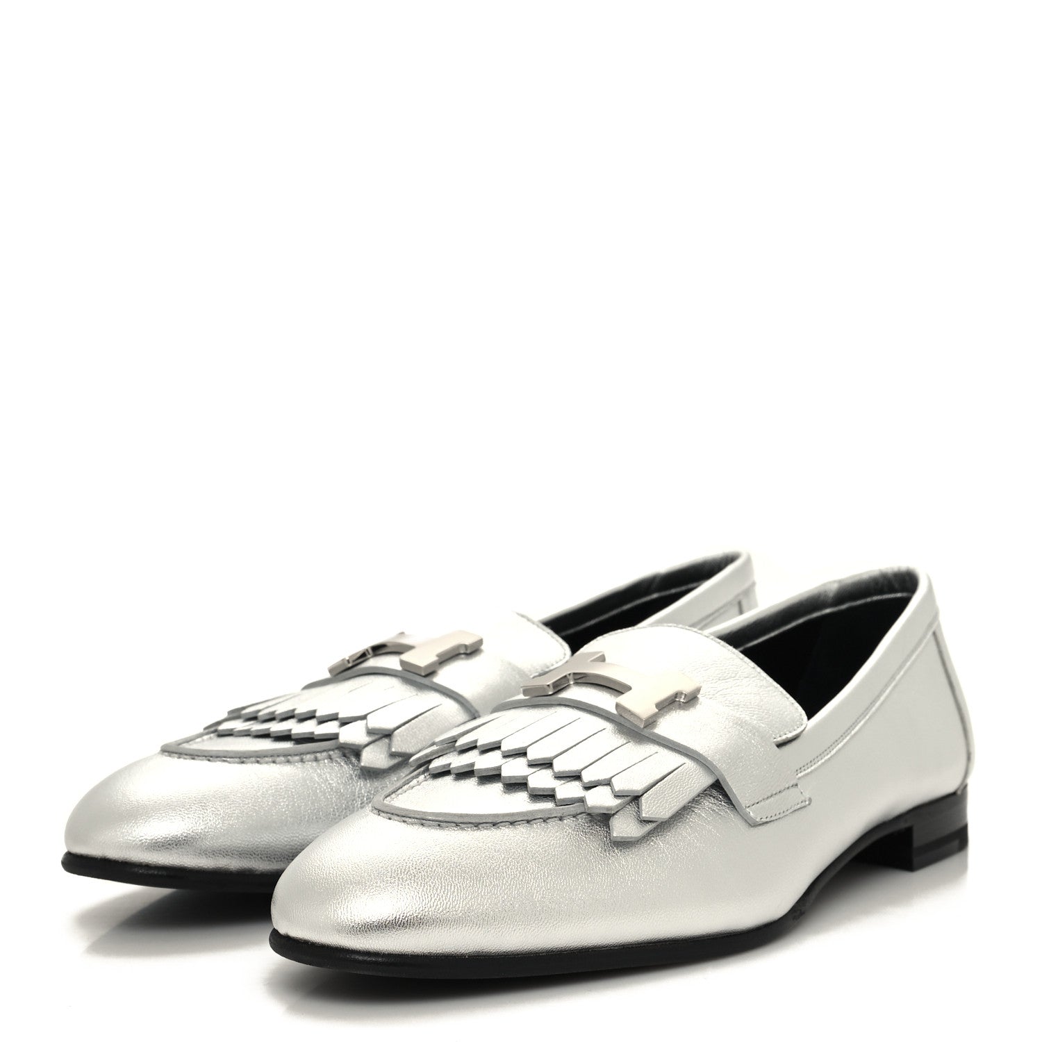 Hermes Metallic Goatskin Womens Royal Loafers 38.5 Gris Argente 3 of 10