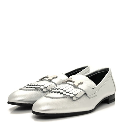 Hermes Metallic Goatskin Womens Royal Loafers 38.5 Gris Argente 3 of 10