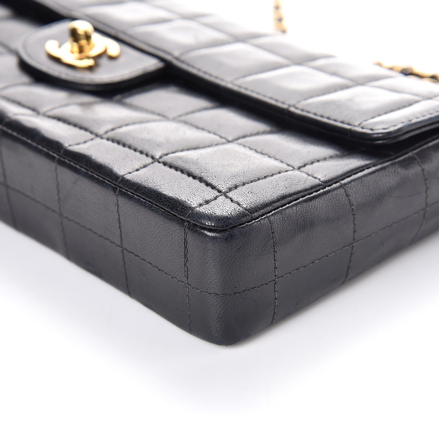 Lambskin East West Chocolate Bar Flap Black