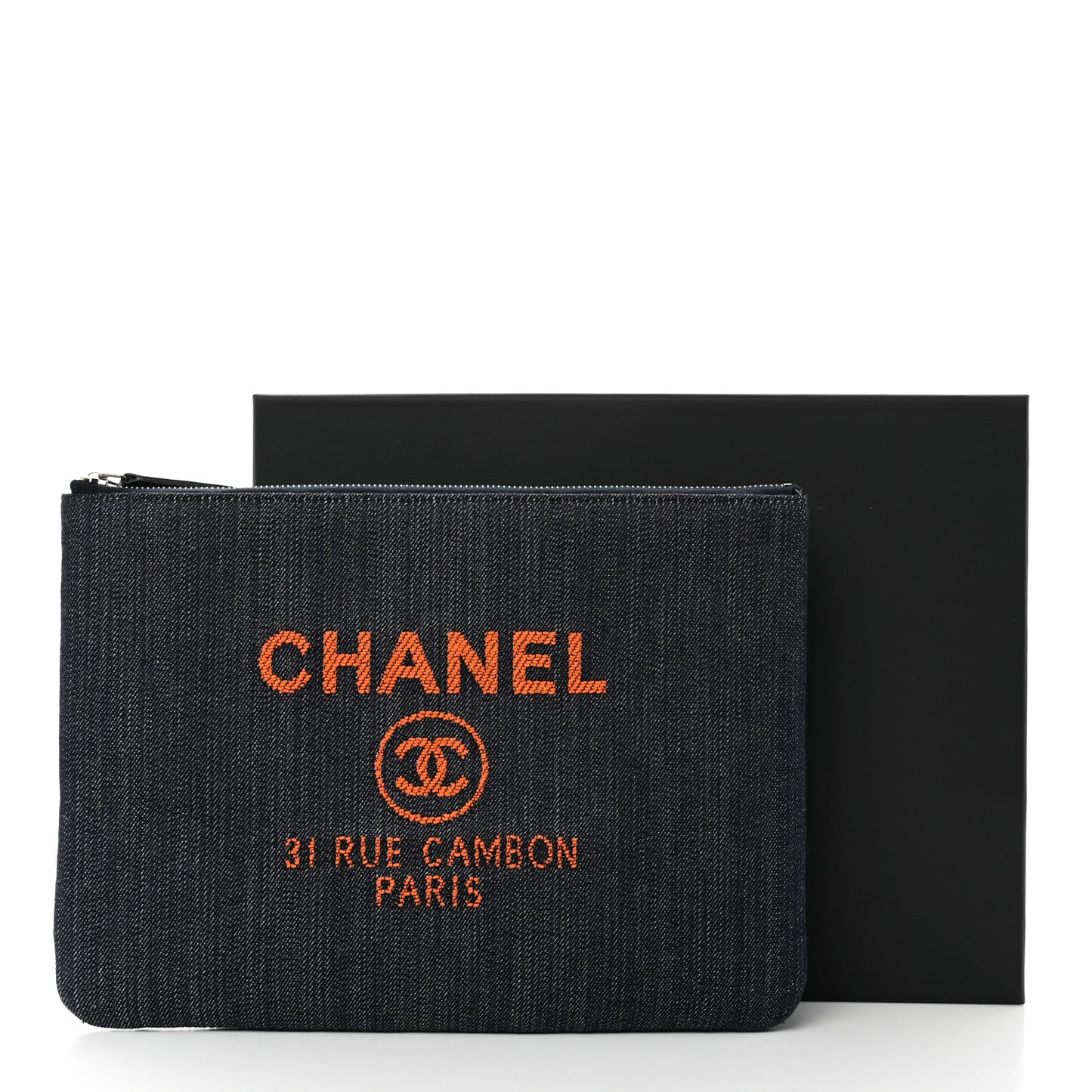Denim Medium Deauville Pouch Clutch Blue Orange