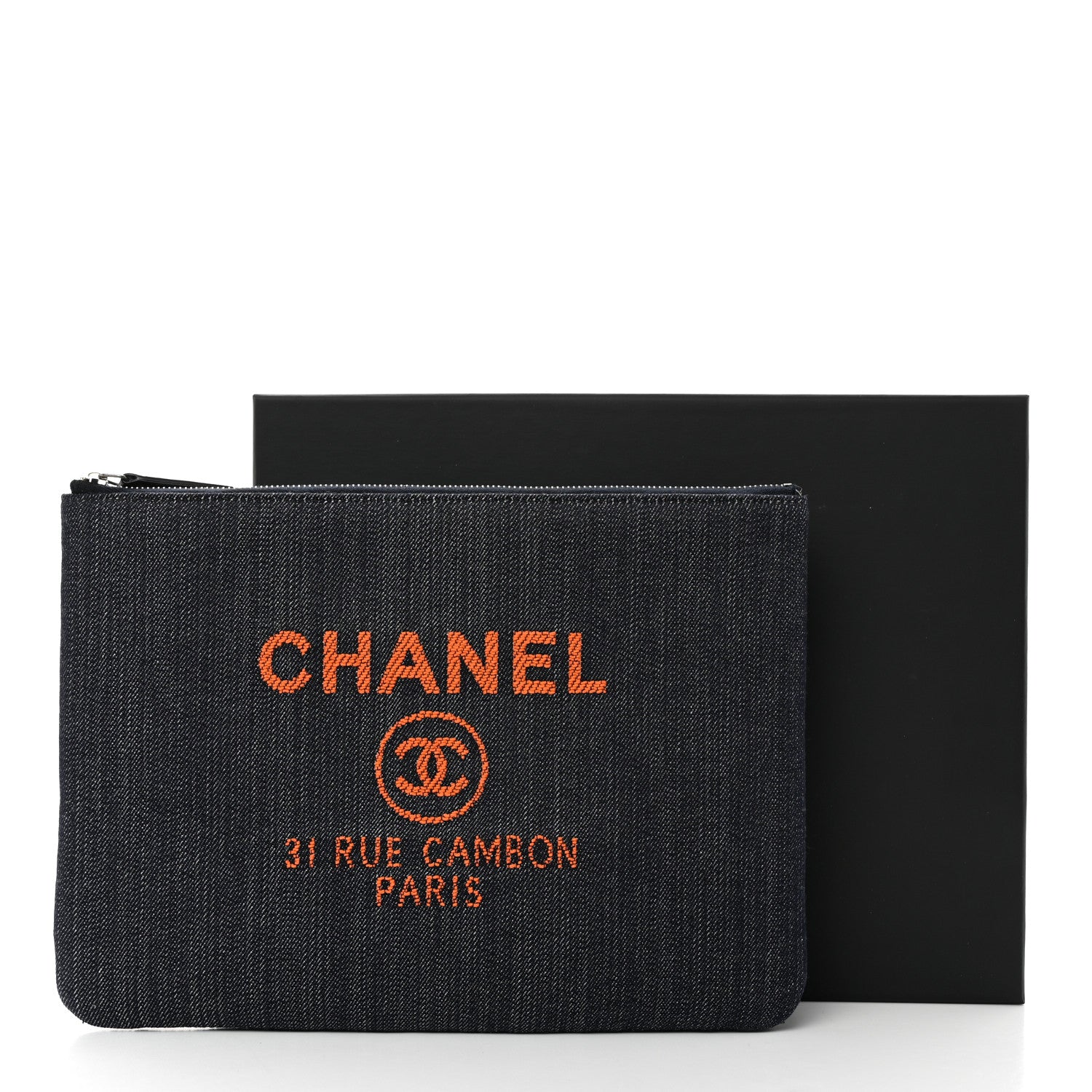 Chanel Denim Medium Deauville Pouch Clutch Blue Orange 8 of 8