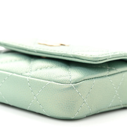 Chanel Iridescent Caviar Quilted Pearl On Top Coin Purse With Chain Light Green 11 of 11