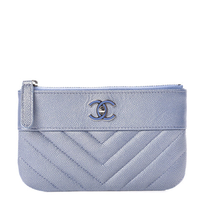 Chanel Metallic Caviar Chevron Quilted Small Vintage Mademoiselle Cosmetic Case Blue 1 of 10