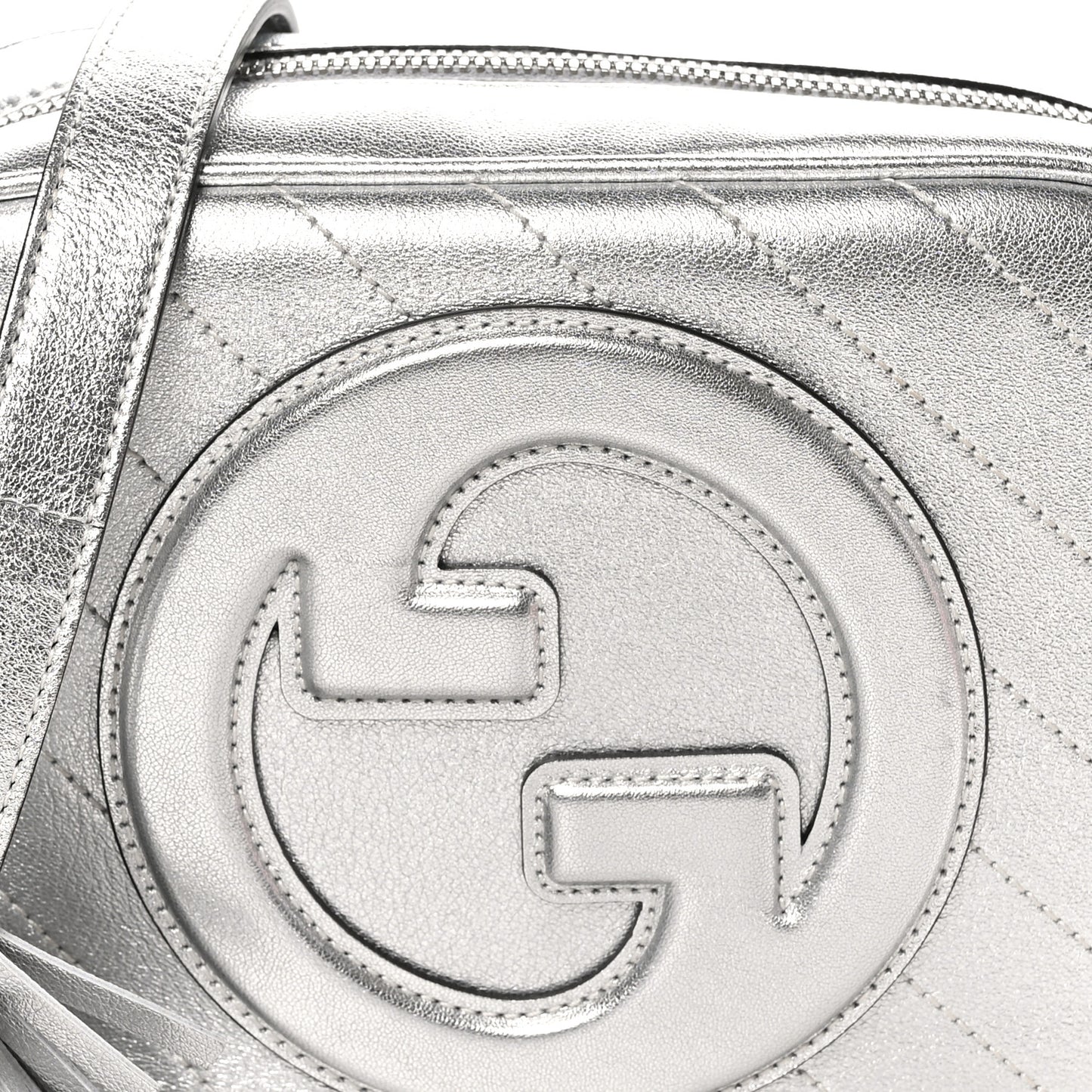 Metallic Sakai Be Green Calfskin Diagonal Stitched Small Blondie Shoulder Bag Silver