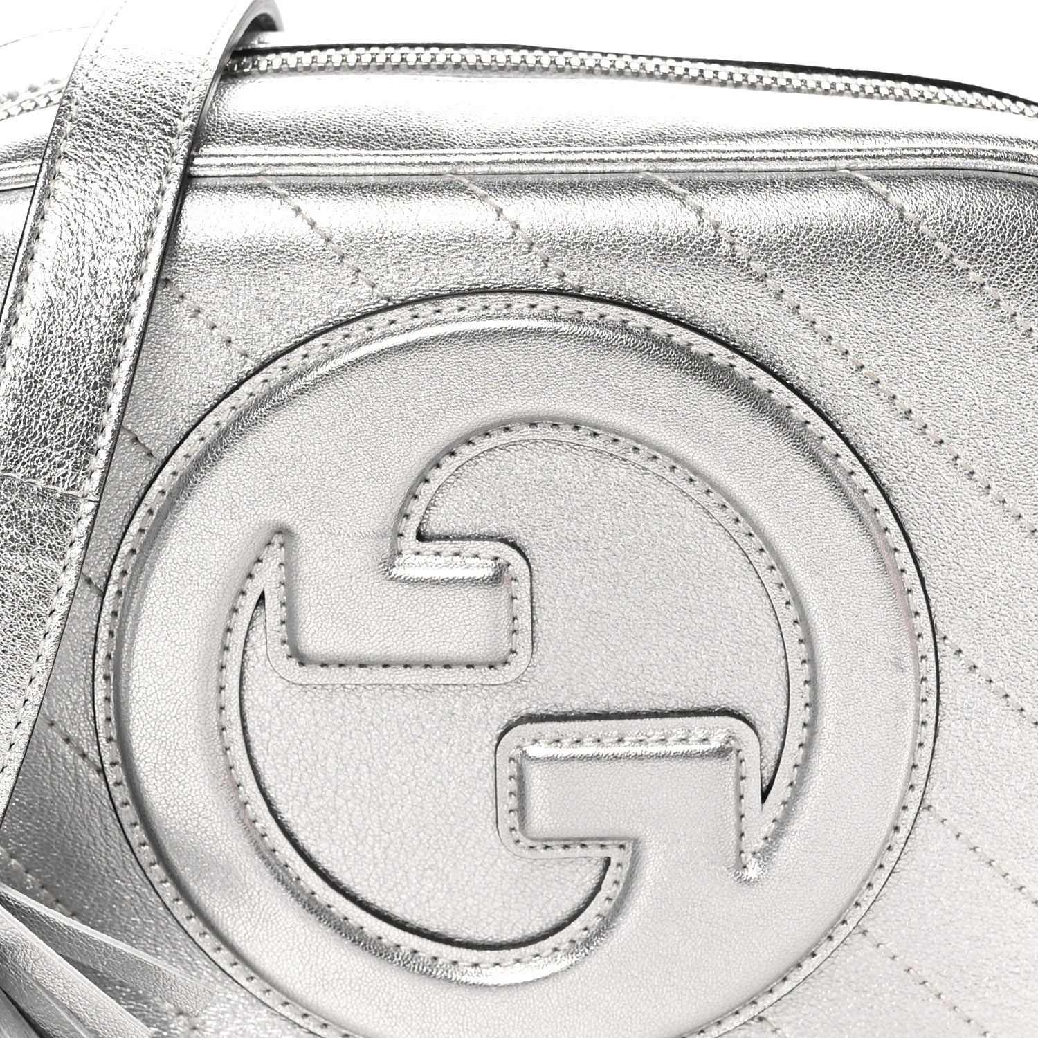 Gucci Metallic Sakai Be Green Calfskin Diagonal Stitched Small Blondie Shoulder Bag Silver 8 of 11