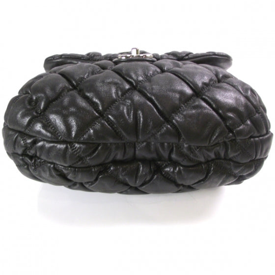 Lambskin Bubble Quilt Flap Bag Black