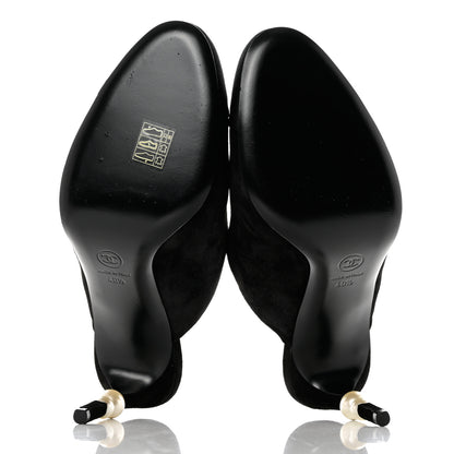Chanel Suede Grosgrain Cap Toe Pearl Mule 40.5 Black 5 of 9