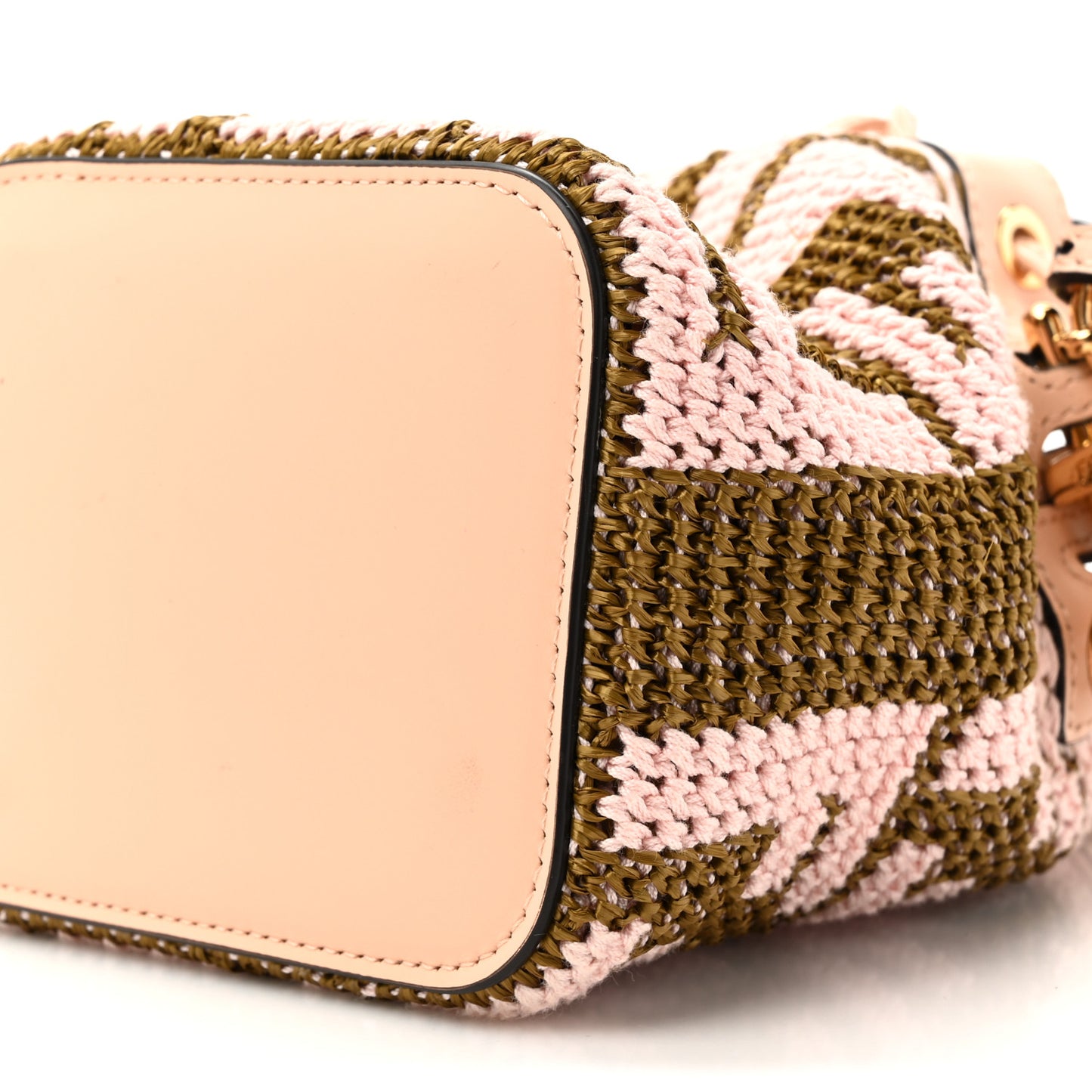Raffia Vitello King F is Fendi FF Crochet Mini Mon Tresor Bucket Bag Natural Light Rose