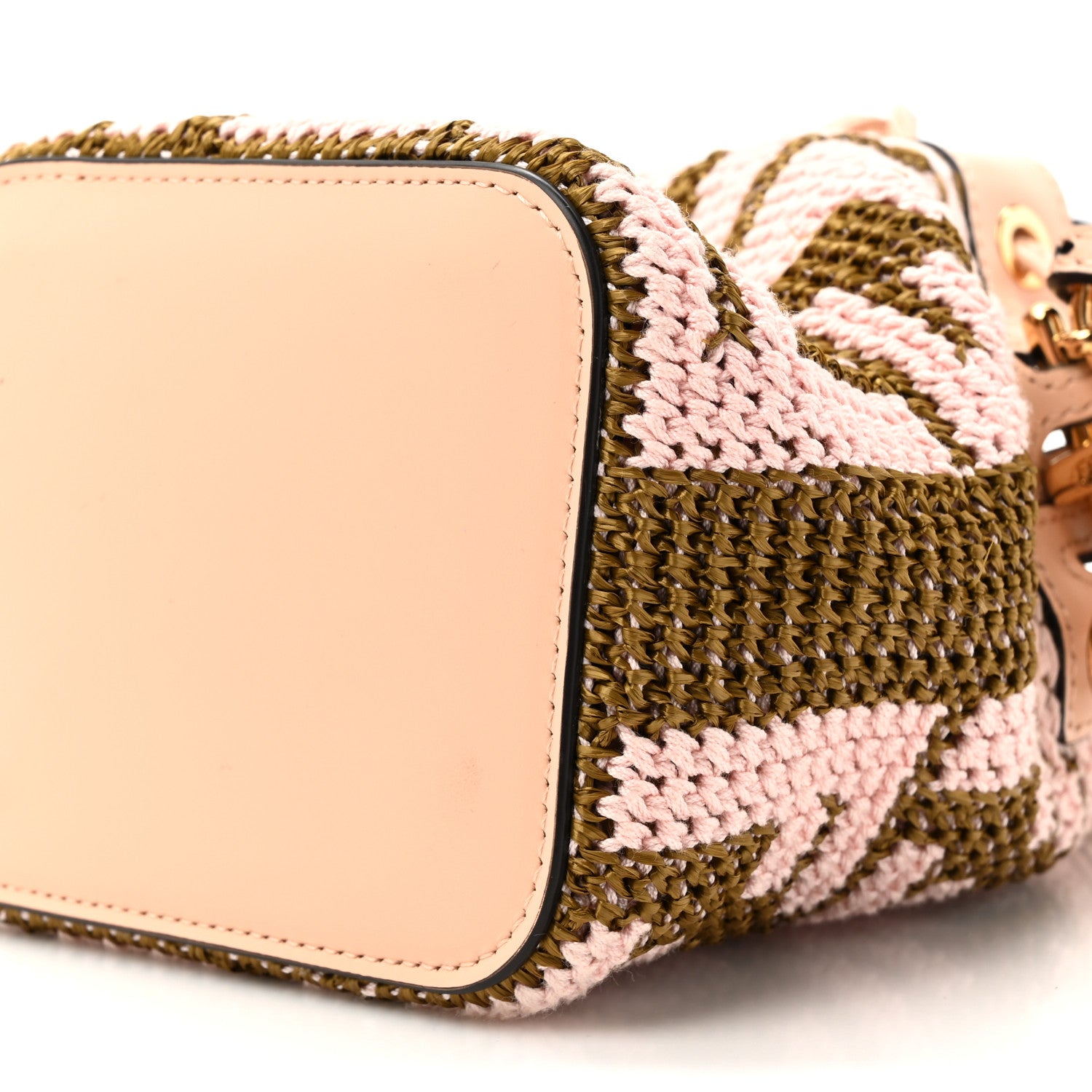 Fendi Raffia Vitello King F is Fendi FF Crochet Mini Mon Tresor Bucket Bag Natural Light Rose 9 of 10