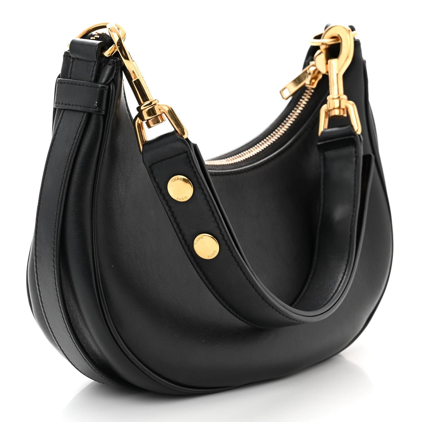 Smooth Calfskin Medium Strap Ava Shoulder Bag Black