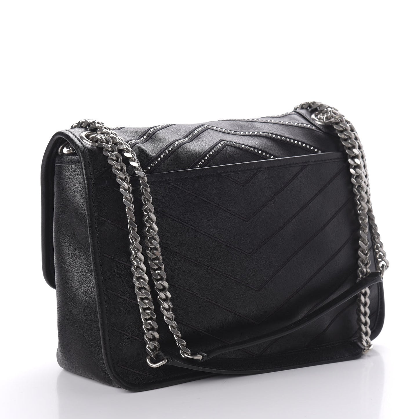 Calfskin Matelasse Monogram Microstud Medium Niki Chain Satchel Black
