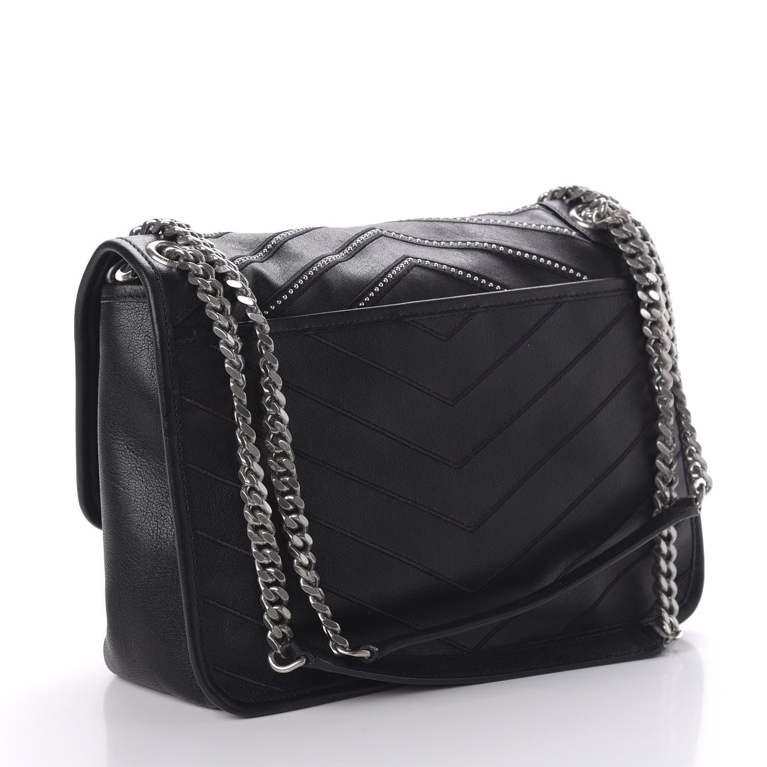 Saint Laurent Calfskin Matelasse Monogram Microstud Medium Niki Chain Satchel Black 3 of 9