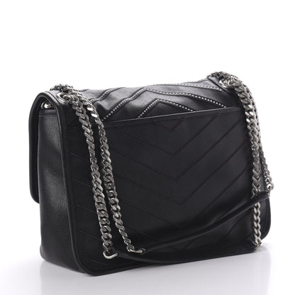 Saint Laurent Calfskin Matelasse Monogram Microstud Medium Niki Chain Satchel Black 3 of 9