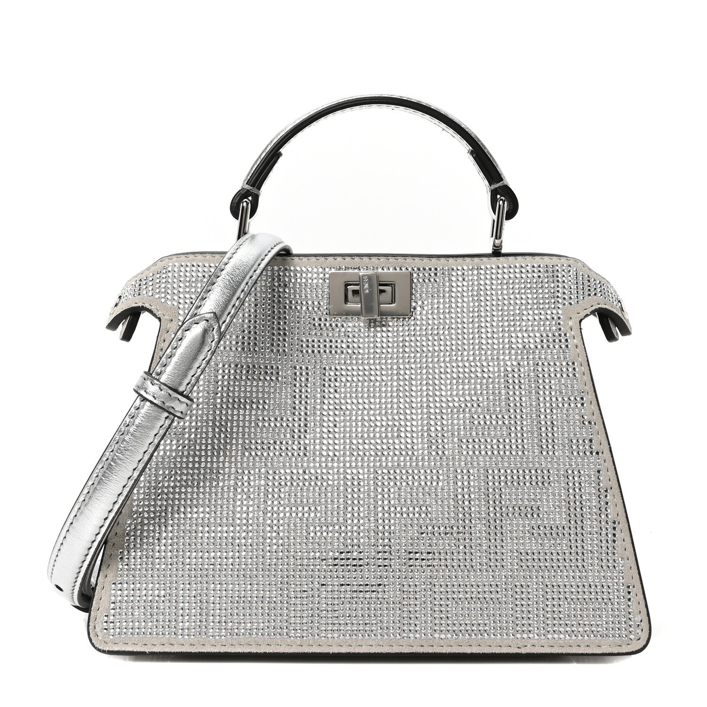 Crystal Vitello Laminato FF Petite Peekaboo I SEE U Satchel Crystal Argento
