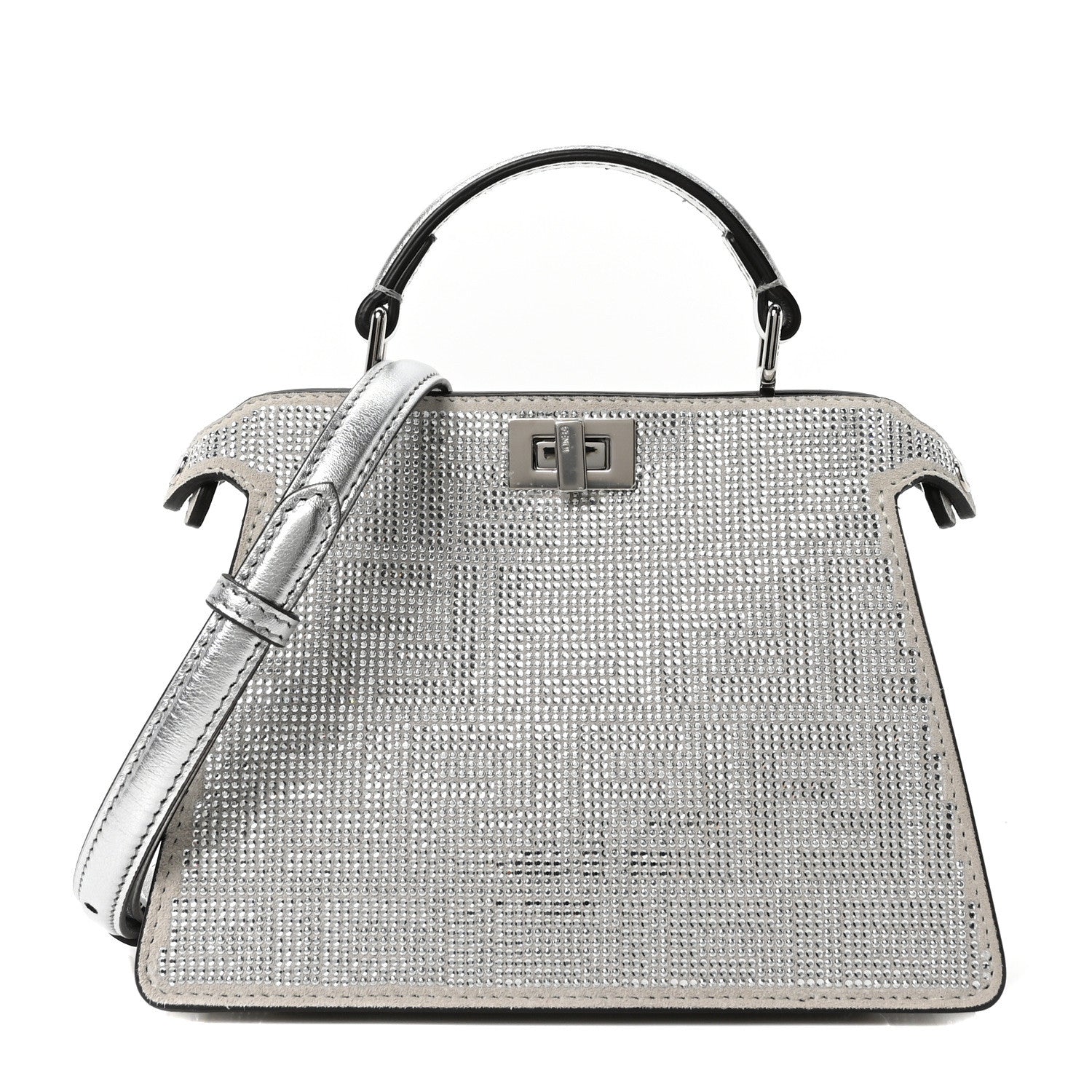 Fendi Crystal Vitello Laminato FF Petite Peekaboo I SEE U Satchel Crystal Argento 1 of 9