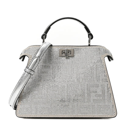 Fendi Crystal Vitello Laminato FF Petite Peekaboo I SEE U Satchel Crystal Argento 1 of 9