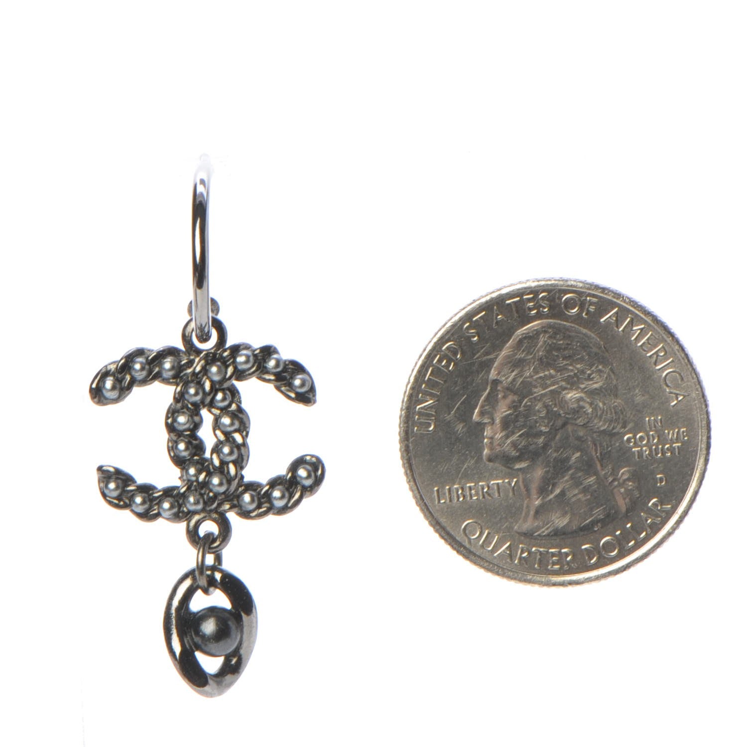 Chanel Pearl Bead CC Drop Earrings Grey Black 2 of 7
