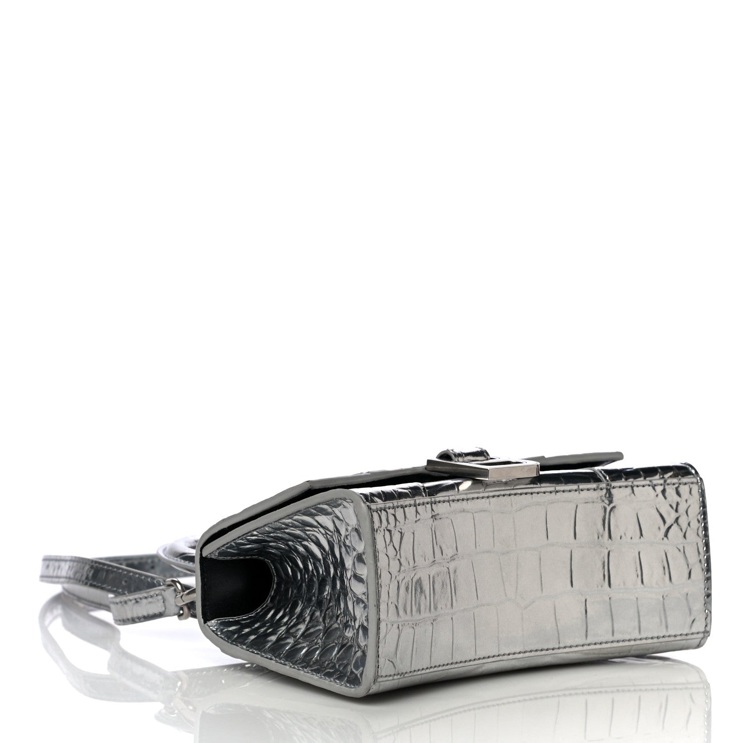 Balenciaga Metallic Calfskin Crocodile Embossed Hourglass Top Handle Bag XS Silver 4 of 9