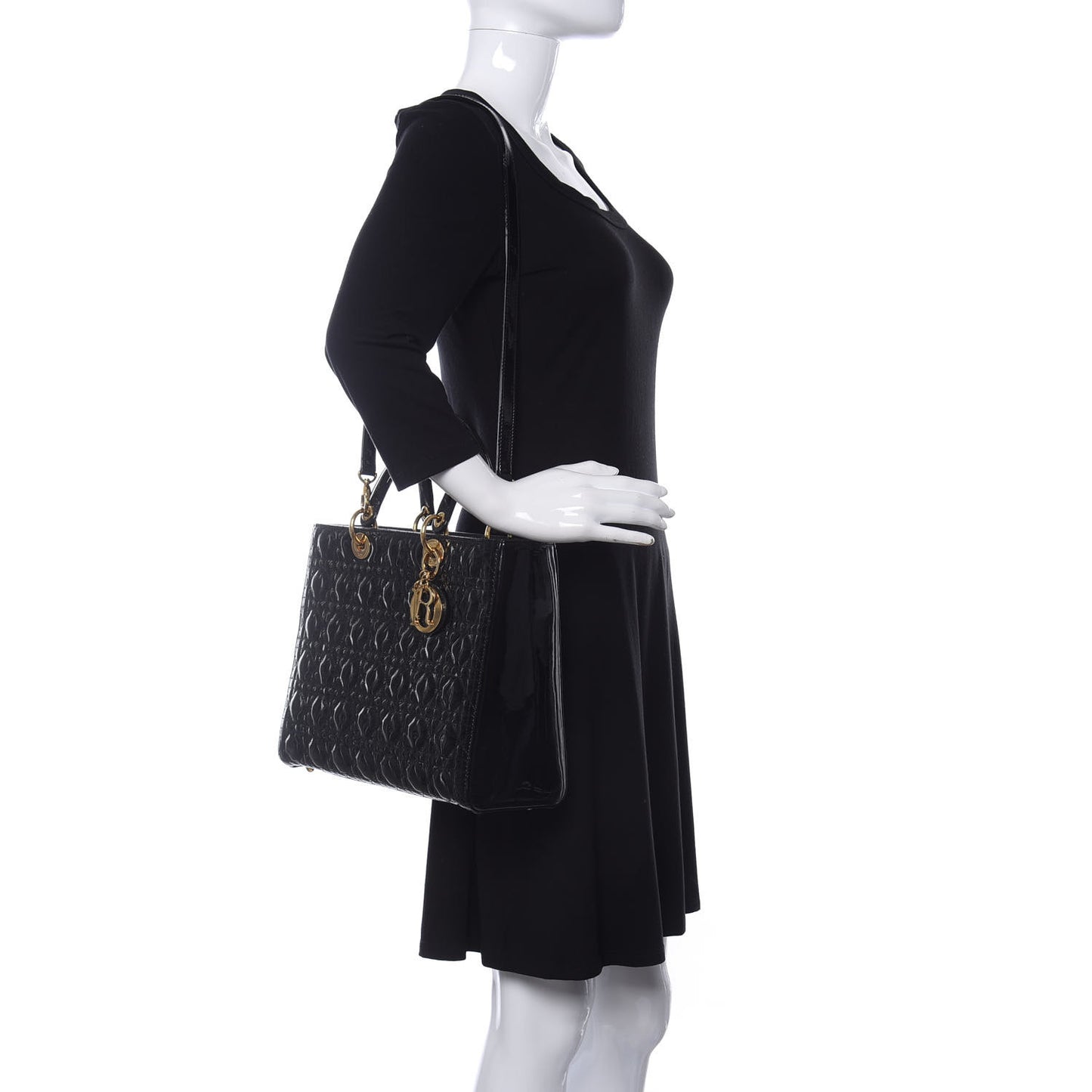 Patent Cannage Large Lady Dior Black