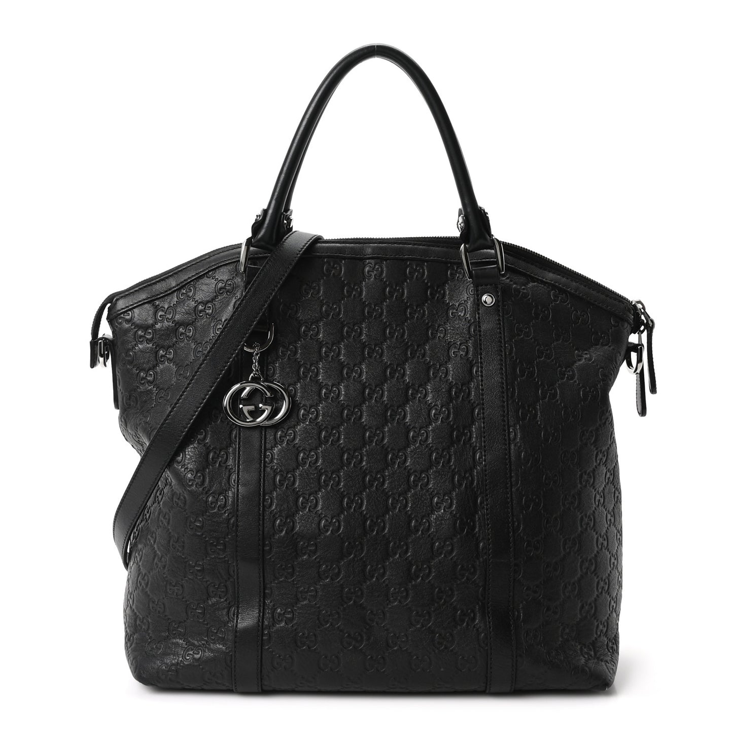 Guccissima Large GG Charm Convertible Dome Satchel Black