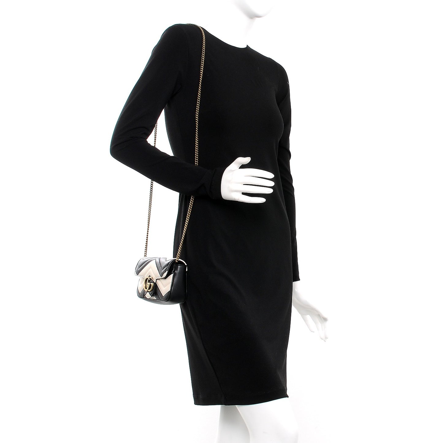 Calfskin Matelasse Super Mini GG Marmont Shoulder Bag Black White