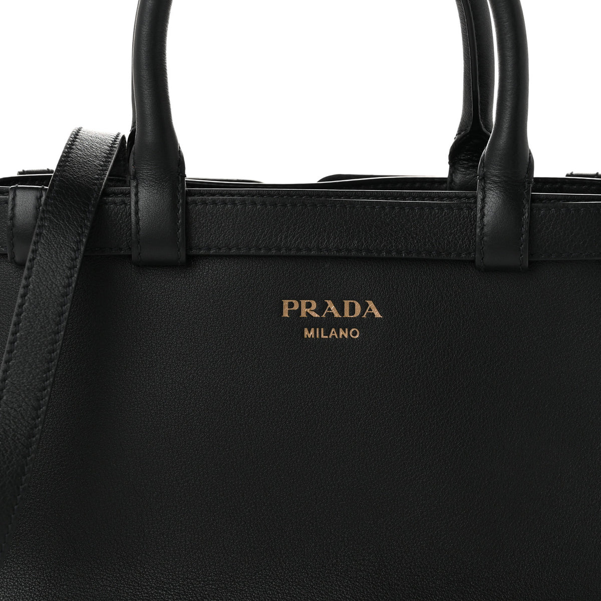Soft Grain Calfskin Small Double Belt Tote Black