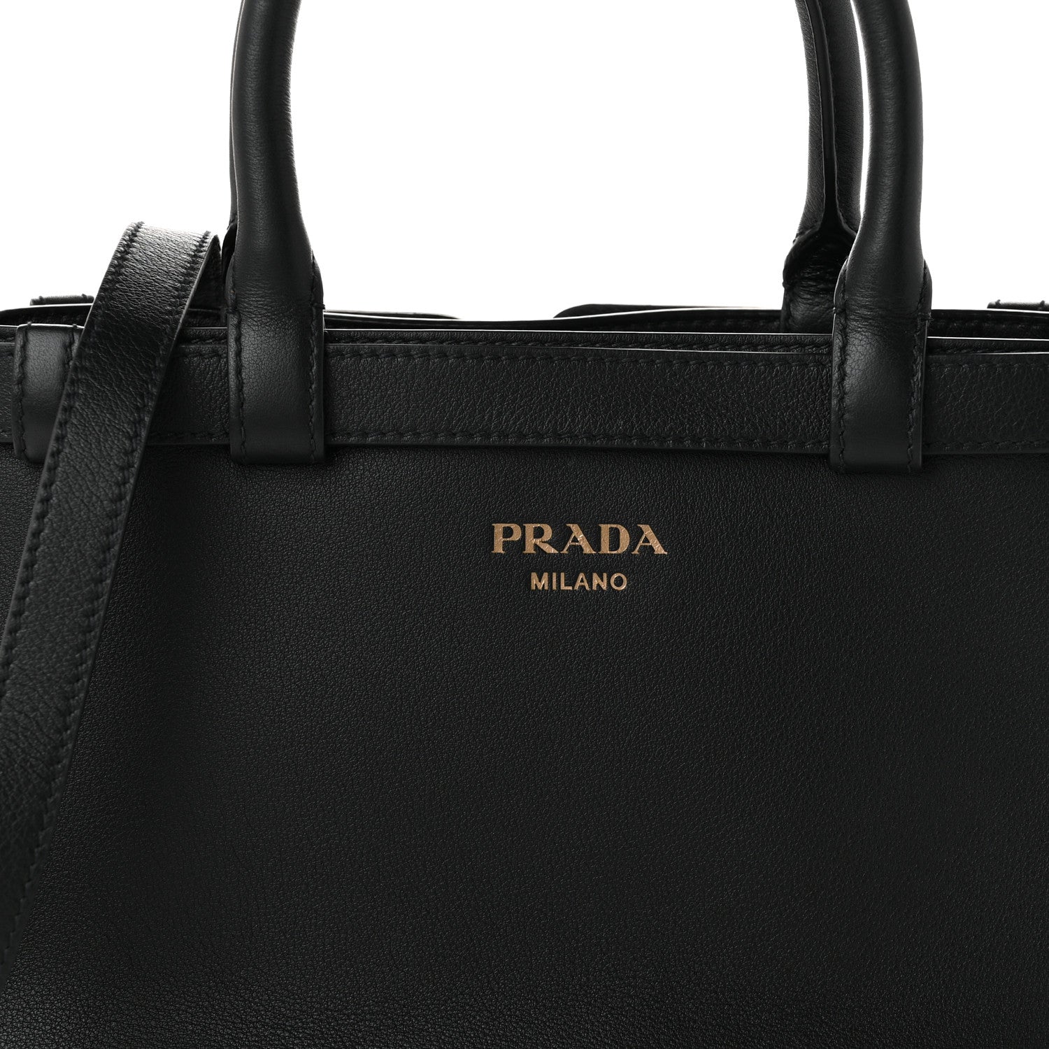Prada Soft Grain Calfskin Small Double Belt Tote Black 7 of 9