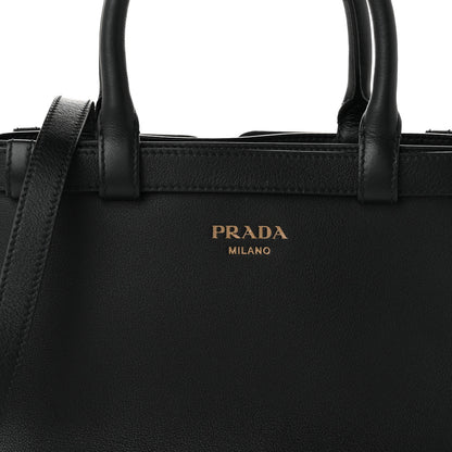 Prada Soft Grain Calfskin Small Double Belt Tote Black 7 of 9
