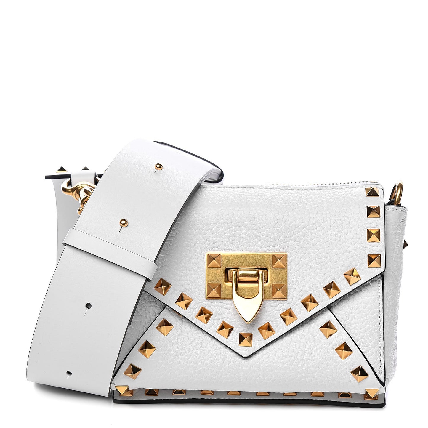 Grainy Calfskin Small Rockstud Hype Shoulder Bag White