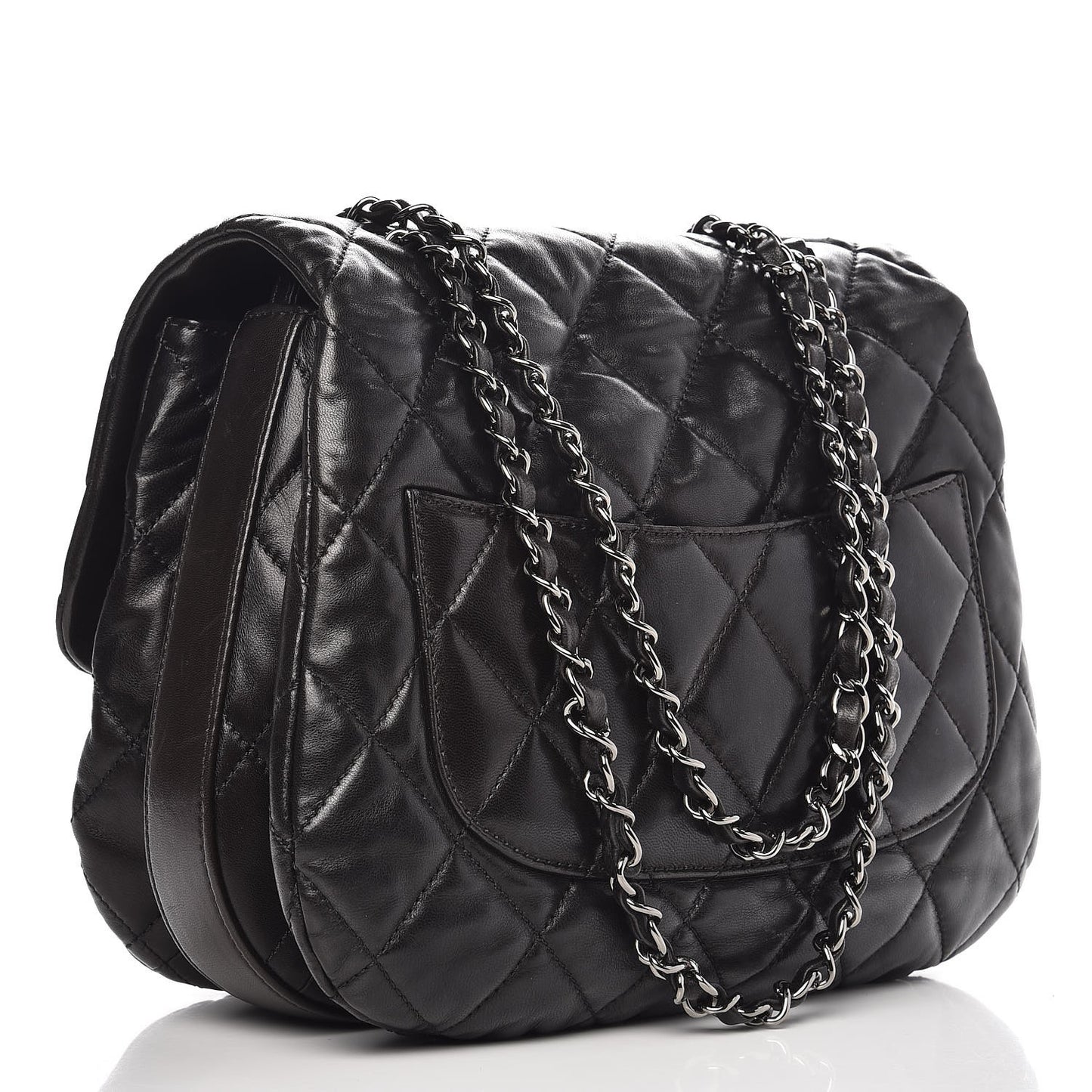 Lambskin Quilted 3 Large Flap Black