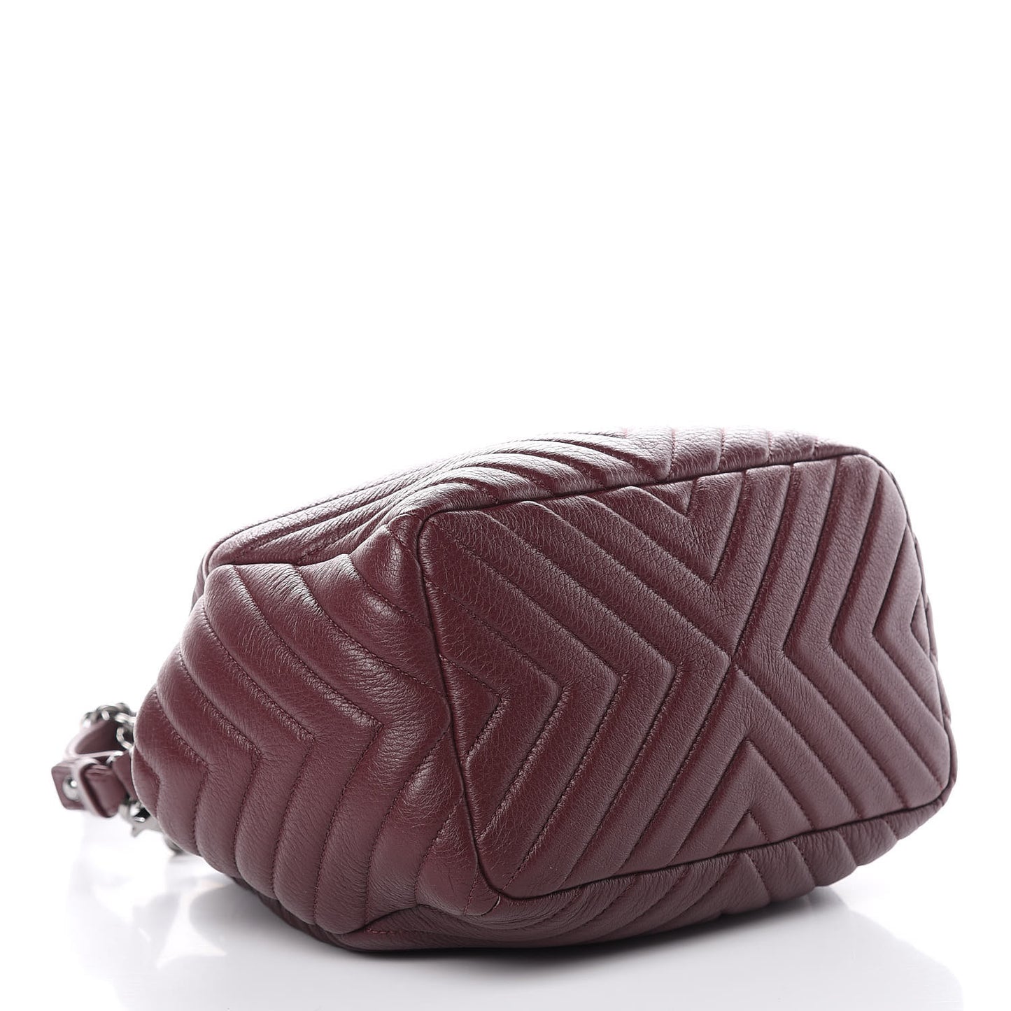 Deerskin Chevron Small CC Chain Bucket Bag Burgundy