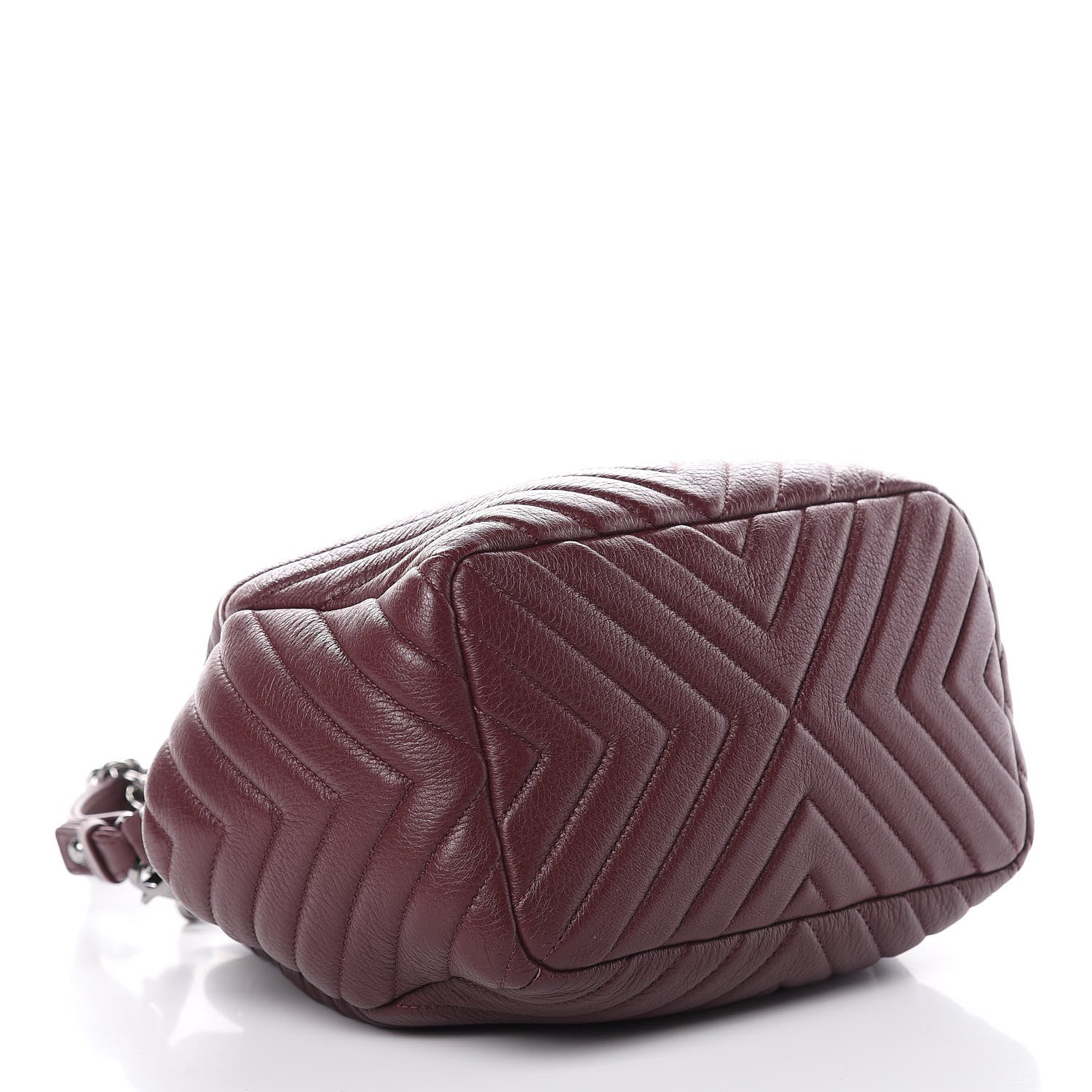 Chanel Deerskin Chevron Small CC Chain Bucket Bag Burgundy 5 of 10