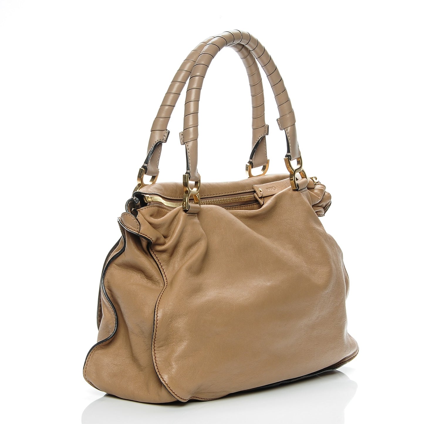 Calfskin Large Marcie Lock Satchel Beige