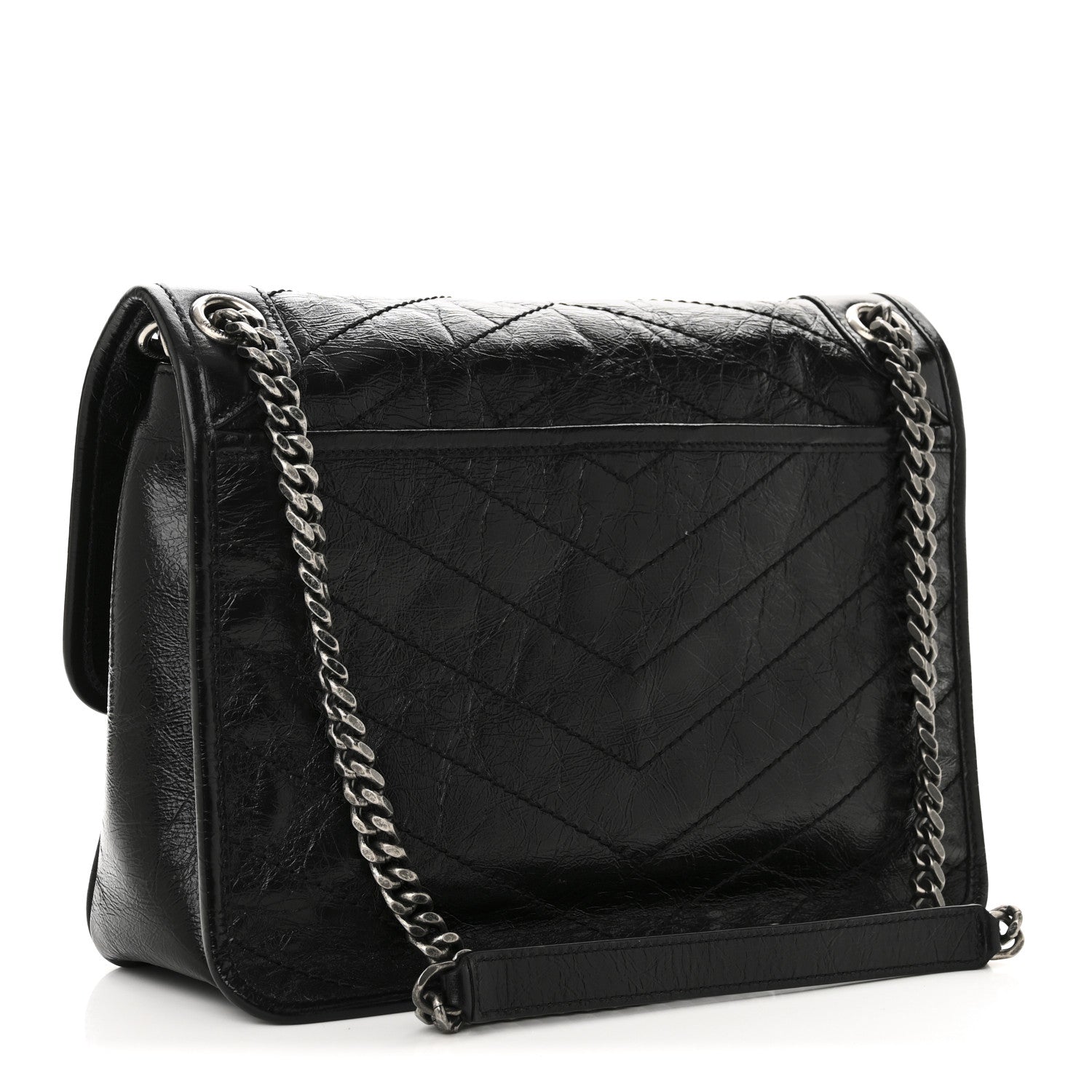 Saint Laurent Crinkled Calfskin Matelasse Monogram Medium Niki Chain Satchel Black 3 of 10