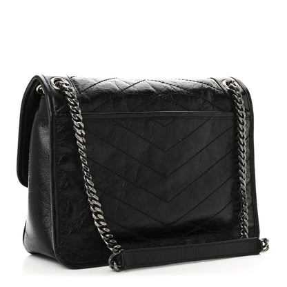 Saint Laurent Crinkled Calfskin Matelasse Monogram Medium Niki Chain Satchel Black 3 of 10