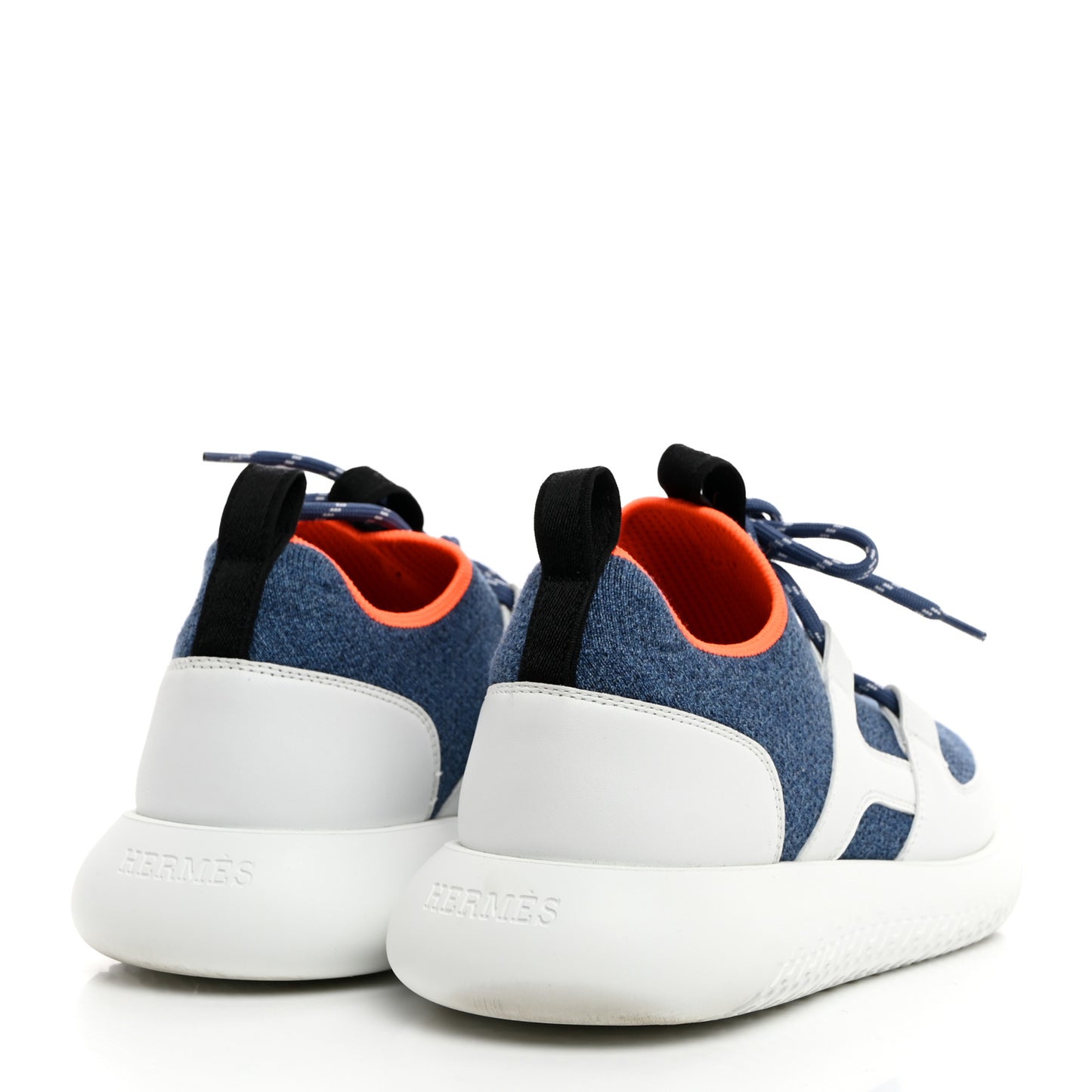Technical Canvas Calfskin Womens Duel Sneakers 37.5 Blue Jean Multicolor