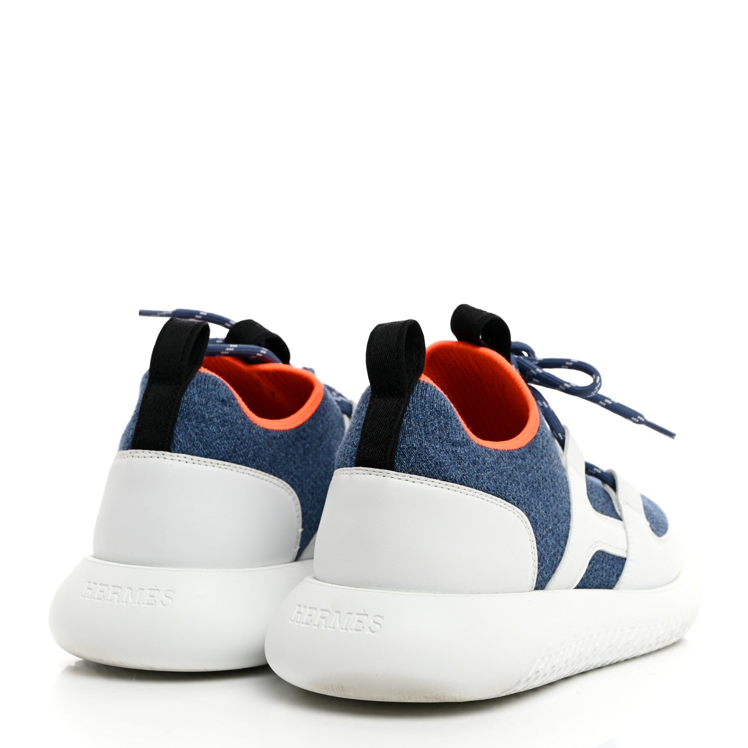 Hermes Technical Canvas Calfskin Womens Duel Sneakers 37.5 Blue Jean Multicolor 4 of 8