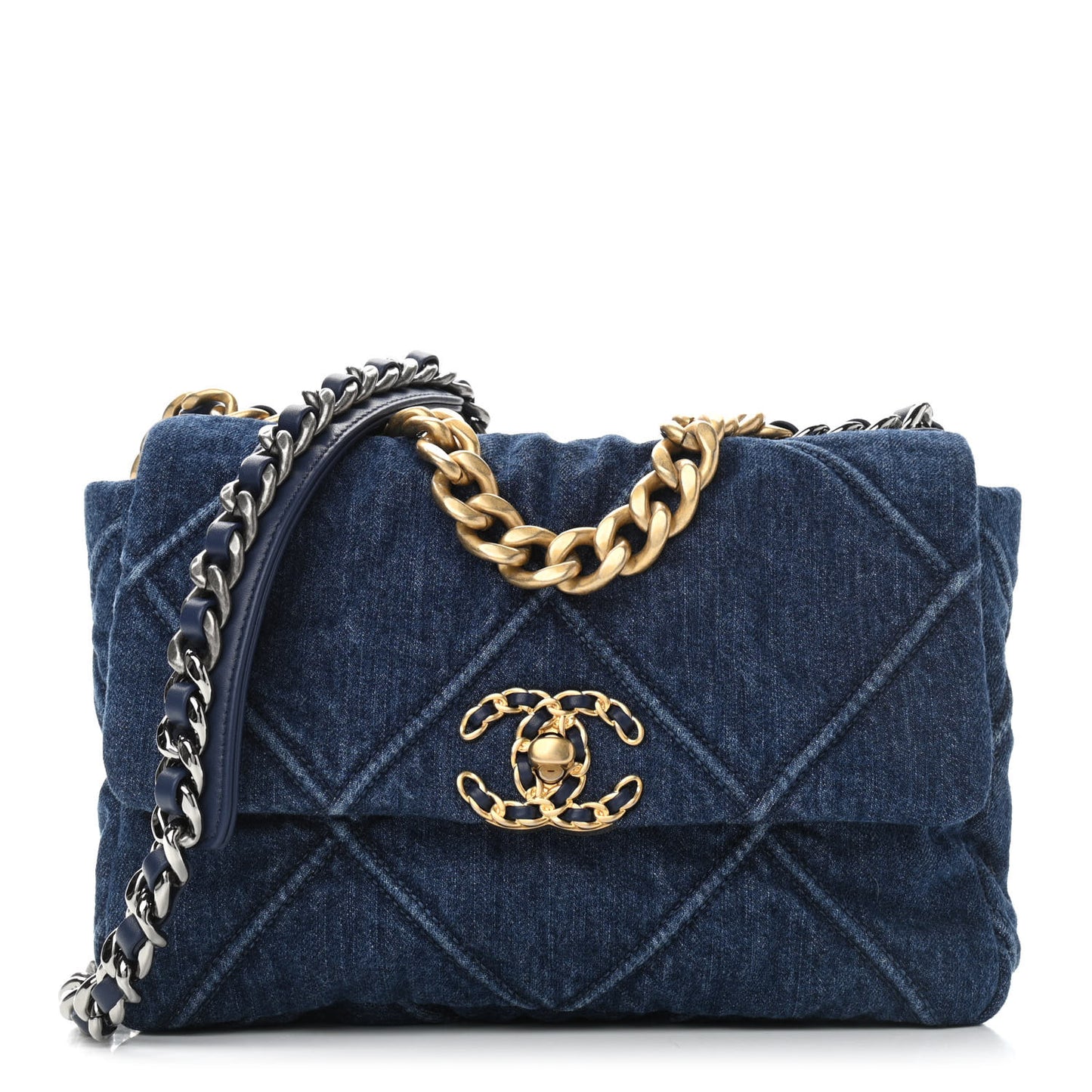Denim Quilted Medium Chanel 19 Flap Blue