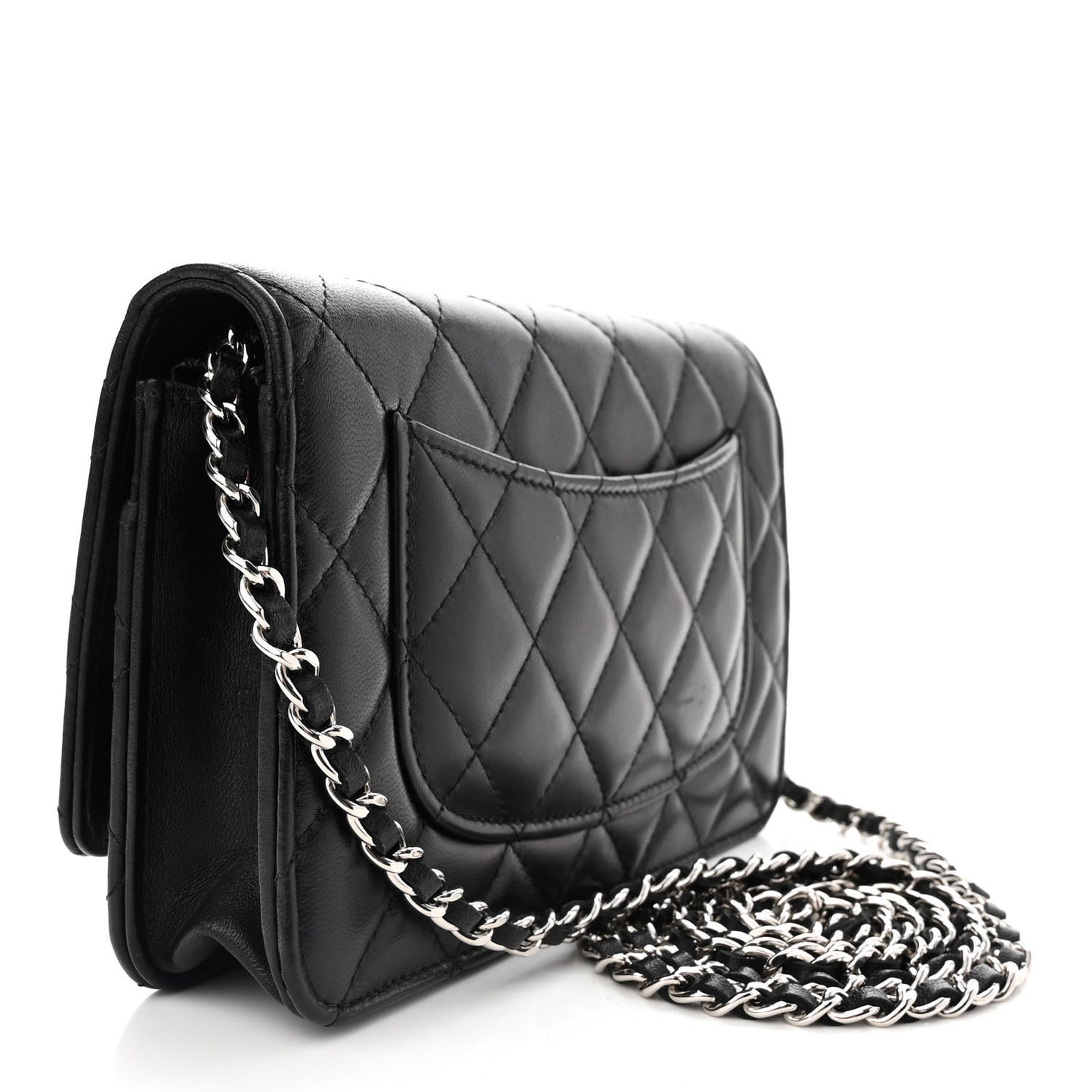 Lambskin Glitter Quilted Wallet On Chain WOC Black